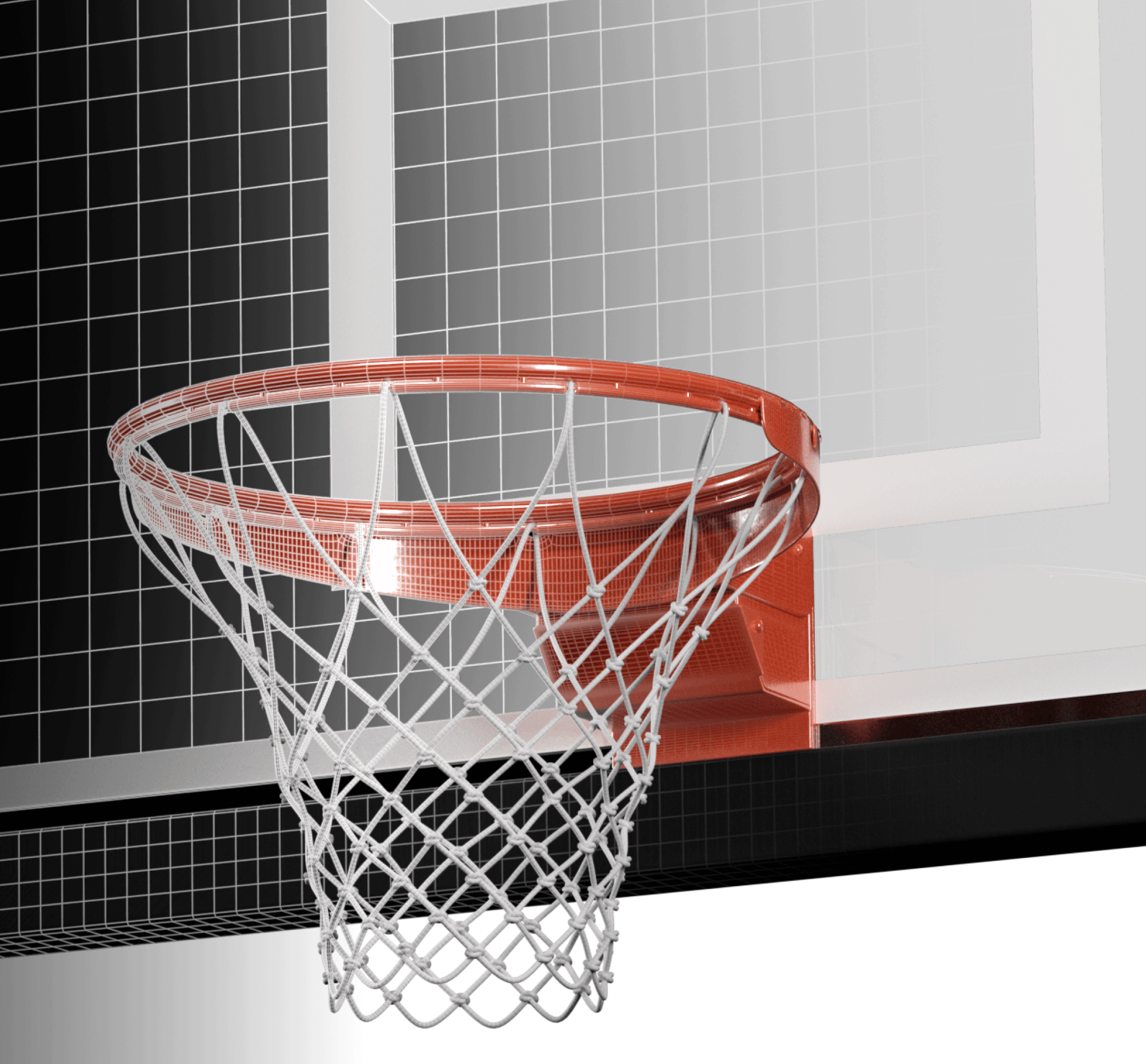 Rendered basketball net